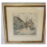 1016	FRAMED AND MATTED COLOR ETCHING, STREET SCENE, ARTIST SIGNED, APPROXIMATELY 18 IN X 19 IN OVERA