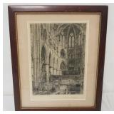 1019	FRAMED ETCHING OF INTERIOR OF WESTMINSTER ABBEY, APPROXIMATELY 13 IN X 16 IN OVERALL