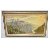 1049	ABSTRACT OIL PAINTING ON CANVAS, LANDSCAPE MOUNTAIN SIDE, ARTIST SIGNED LOWER RIGHT, APPROXIMAT