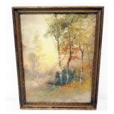 1051	PASTEL LANDSCAPE WOODED AREA WITH BIRCH TREES, SIGNED CHANDLER, APPROXIMATELY 10 IN X 13 IN OVE
