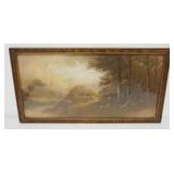 1052	PASTEL LANDSCAPE WOODED AREA WITH BIRCH TREES, SIGNED H.G. BROWN 1924, APPROXIMATELY 14 IN X 26