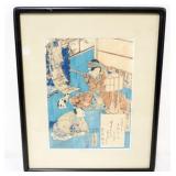 1055	FRAMED AND MATTED JAPANESE WOOD BLOCK, APPROXIMATELY 12 IN X 14 IN OVERALL