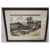 1062	FRAMED JAPANESE WOOD BLOCK PRINT, APPROXIMATELY 9 IN X 10 IN OVERALL