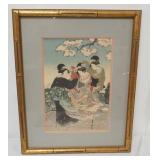 1066	FRAMED JAPANESE WOOD BLOCK PRINT, APPROXIMATELY 17 IN X 22 IN OVERALL