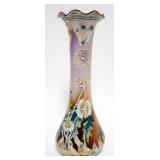 1099	HAND PAINTED MORIAGE VASE, APPROXIMATELY 11 1/2 IN H, APPROXIMATELY 1 IN HAIRLINE AT TOP RIM