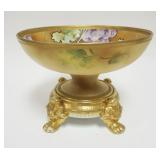 1108	HAND PAINTED NIPPON COMPOTE WITH IMAGES OF GRAPES ON FOOTED PEDESTAL,  APPROXIMATELY 10 IN X 7 