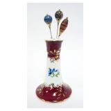 1192	KPM PORCELAIN HAT PIN HOLDER WITH HAT PINS, APPROXIMATELY 5 IN H