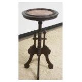 1240	ANTIQUE WALNUT CANDLE LAMP STAND WITH INSET BROWN MARBLE TOP, APPROXIMATELY 15 IN X 31 IN H