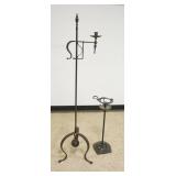 1248	WROUGHT IRON CANDLE STAND & CAST METAL ASH TRAY STAND, TALLEST APPROXIMATELY 61 IN HIGH