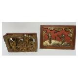 1014	ASIAN CARVED WOOD SCENIC PANELS, LARGEST APPROXIMATELY 12 IN X 8 IN