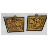 1015	ASIAN CARVED WOOD SCENIC PANELS, LARGEST APPROXIMATELY 10 IN X 12 IN