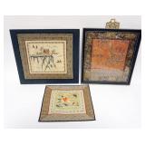 1021	GROUP OF ASSORTED EMBROIDERED CLOTH ASIAN ITEMS, LARGEST APPROXIMATELY 13 IN X 14 IN