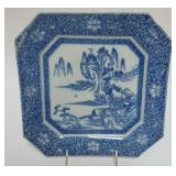 1043	JAPANESE BLUE & WHITE PORCELAIN TRANSFER PLATE, APPROXIMATELY 10 1/4 IN X 10 1/4 IN