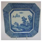 1044	JAPANESE BLUE & WHITE PORCELAIN TRANSFER PLATE, APPROXIMATELY 11 1/2 IN X 11 1/2 IN