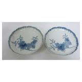 1054	JAPANESE 2 PORCELAIN BLUE & WHITE TRANSFER BOWLS W/SCALLOPED EDGE, EACH APPROXIMATELY 7 1/4 IN