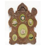 1062	ASIAN WOOD CARVED FRET WORK PANEL W/CARVED STONE IMAGES, APPROXIMATELY 12 IN X 18 IN HIGH