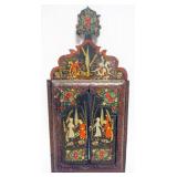 1067	PERSIAN HAND PAINTED  MIRROR CONCEALED W/DOUBLE DOORS, APPROXIMATELY 11 IN X 24 IN HIGH
