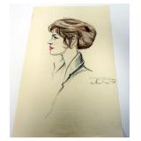 1099	ARTIST SIGNED DRAWING, PROFILE OF YOUNG WOMAN, SIGNED AND DATED 1959, APPROXIMATE;Y 13 IN X 20 