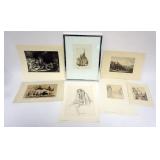 1111	GROUP OF ASSORTED PRINTS, DRAWING, ETC., LARGEST APPROXIMATELY 10 IN X 12 1/2 IN OVERALL