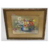 1121	PASTEL, FLORAL STILL LIFE, ARTIST SIGNED V. JEFFORDS, APPROXIMATELY 15 IN X 12 IN OVERALL