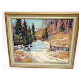 1122	OIL PAINTING ON BOARD *MELTING SNOW RANGE ROAD ST ADELE QUEBEC* 1947 W.J. COWILL, APPROXIMATELY