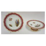 1138	HAND PAINTED ENGLISH COMPOTE AND 9 IN PLATE