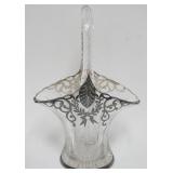 1143	WHEEL CUT SILVER OVERLAY GLASS BASKET, APPROXIMATELY 12 IN H