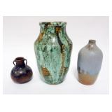 1145	GROUP OF ASSORTED DRIP GLAZE POTTERY VASES, LARGEST APPROXIMATELY 9 IN H