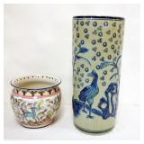 1146	PORCEELAIN UMBRELLA STAND AND PLANTER, LARGEST PIECE APPROXIMATELY 17 IN H