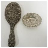 1157	800 SILVER PEPOSSE OVAL BOWL AND STERLING SILVER DRESSER MIRROR, BOWL 1.74 OZT