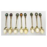 1159	JEWELED GOLD WASHED DEMITASSE SPOON MARKED SILVER ON REVERSE, 2.6 0ZT TOTAL