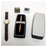 1171	2 GERMAN LIGHTERS ONE LUFTHANSA, CROSS 14K GOLD FILLED PEN AND SEIKO MENS WATCH