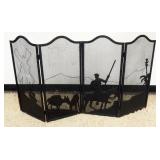 1191	IRON AND METAL FIRE SCREEN WITH IMAGES OF WINDMILL AND MAN ON HORSE WITH DONKEYS FOLLOWING, APP