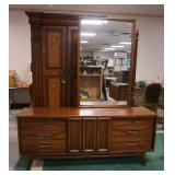 1192	MIDCENTURY MODERN WALNUT 9 DRAWER CHEST W/MIRROR, 3 DRAWERS CONCEALED W/SLIDING PANEL, APPROXIM