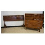 1193	MIDCENTURY MODERN WALNUT 5 DRAWER CHEST W/SLIDING DOOR & HEADBOARD, CHEST APPROXIMATELY 42 IN X