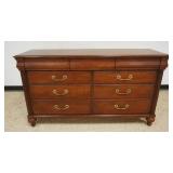 1203	ETHAN ALLEN CHERRY 9 DRAWER LOW CHEST W/REEDED HALF COLUMN SIDES, APPROXIMATELY 64 IN X 19 IN X