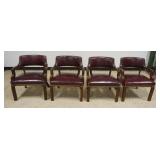 1216	SET OF 4 LEATHER CRAFT ARMCHAIRS W/BRASS TACK ACCENTS, WEAR & PUNCTURES TO LEATHER ON SOME CHAI