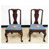 1221	PAIR OF QUEEN ANNE STYLE CHAIRS W/NEEDLEPOINT SEATS, EACH APPROXIMATELY 22 IN X 20 IN X 39 IN H