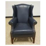 1223	HANCOCK & MOORE LEATHER WING CHAIR W/BRASS TACK ACCENTS, SOME WEAR TO LEATHER, APPROXIMATELY 31