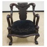 1230	UNUSUAL CARVED MAHOGANY DOLPHIN CHAIR W/UPHOLSTERED SEAT, APPROXIMATELY 27 IN X 23 IN X 35 IN H