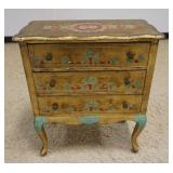 1238	GILT AND PAINT DECORATED ITALIAN 3 DRAWER CHEST, APPROXIMATELY 24 IN X 13 IN X 28 IN H