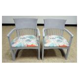 1240	CENTURY PAIR OF BARREL BACK CHAIRS WITH AQUATIC FABRIC SEATS, EACH APPROXIMATELY 23 IN X 18 IN 