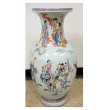 1001	LARGE ASIAN PORCELAIN FLOOR URN WITH VARIOUS IMAGES OF MEN & WOMEN RIDING TIGERS & HORSES, ALL 