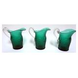 1017	METROPOLITAN MUSEUM OF ART, 3 EMERALD GREEN BELLFOWER PITCHERS, EACH APPROXIMATLY 8 IN H