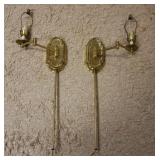 1022	PAIR OF BRASS WALL MOUNT SWING ARM LAMPS, EACH APPROXIMATELY 36 IN H