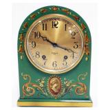1038	GILBERT PAINT DECORATED SHELF CLOCK, APPROXIMATELY 9 IN H