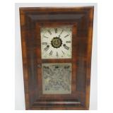 1040	WM L GILBERT SMALL OGEE SHELF CLOCK WITH ALARM AND ETCHED GLASS LOWER DOOR, APPROXIMATELY 12 IN