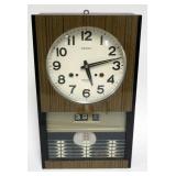 1044	SEIKO JAPAN VINTAGE SPRING WOUND CALENDAR CLOCK, 30 DAY, APPROXIMATELY 10 IN X 4 1/4 IN X 17 IN