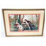 1070	FRAMED AND MATTED PRINT WITH IMAGE OF COURTING SCENE, APPROXIMATELY 13 IN X 18 IN OVERALL
