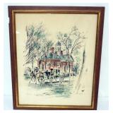 1073	JOHN HAYMSON WATERCOLOR WILLIAMSBURG VA COLONIAL COURTHOUSE, APPROXIMATELY 21 IN X 25 IN OVERAL